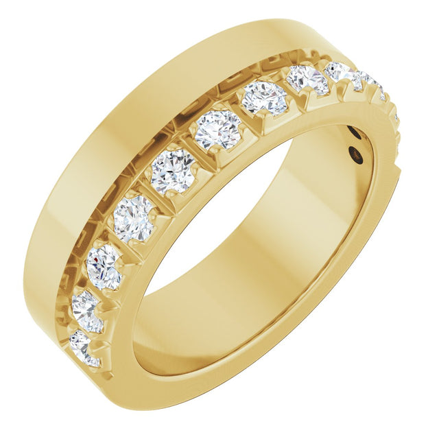 14K Gold Round Lab-Grown Diamond Single Sided Stepped-Edge Anniversary Band – 2.5 mm Stones - Yellow Gold