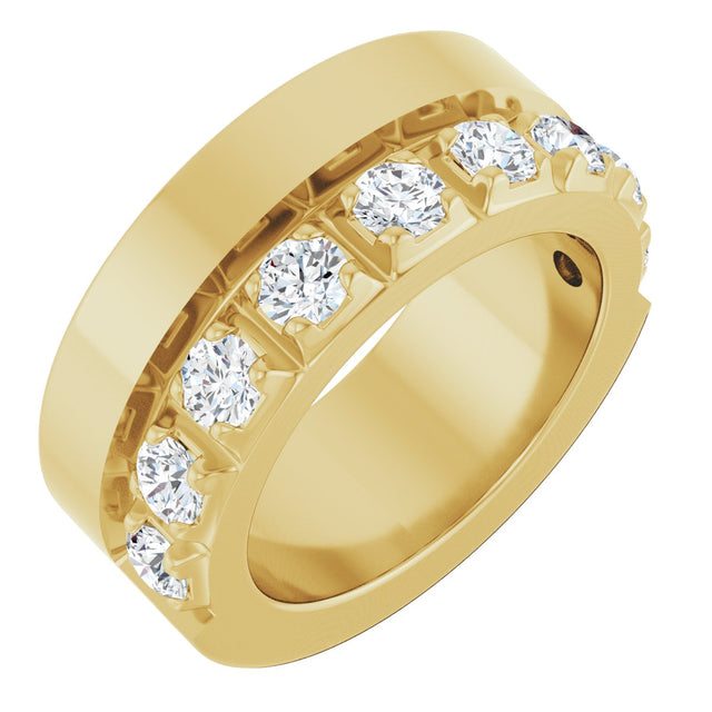 14K Gold Round Natural Diamond Single Sided Stepped-Edge Anniversary Band – 3 mm Stones - Yellow Gold
