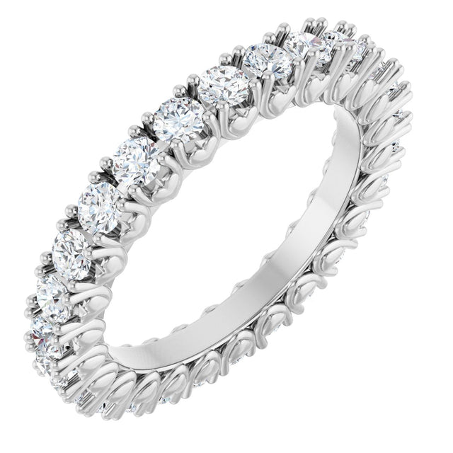 14K Gold Round Natural Diamond Hidden Heart Eternity Band - 2.5mm Stones - White Gold