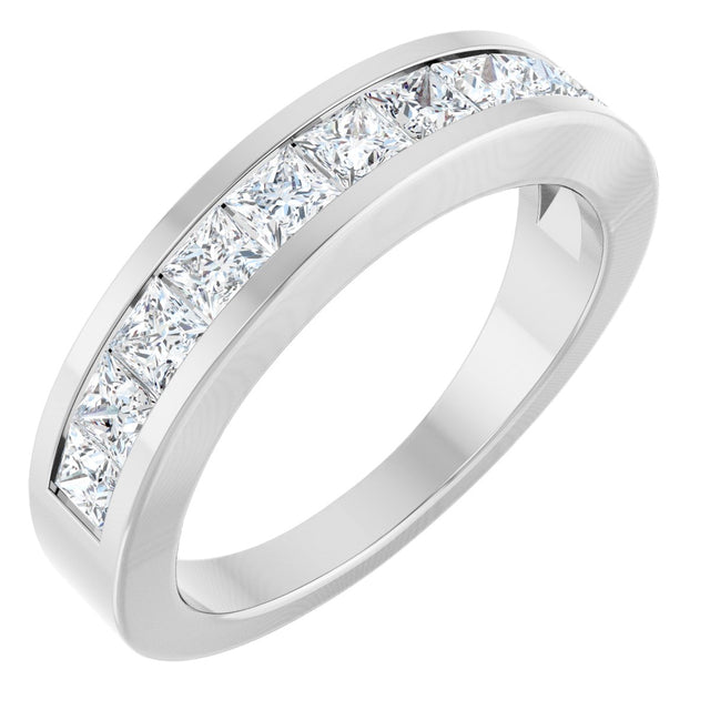 14K Gold Square Natural Diamond Channel-Set Tapered Anniversary Band – 2.5x2.5 mm Stones - White Gold