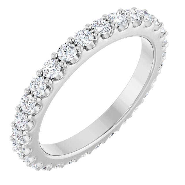 14K Gold Round Natural Diamond Shared-Prong Eternity Band – 2 mm Stones (3/4–7/8 CTW) - White Gold