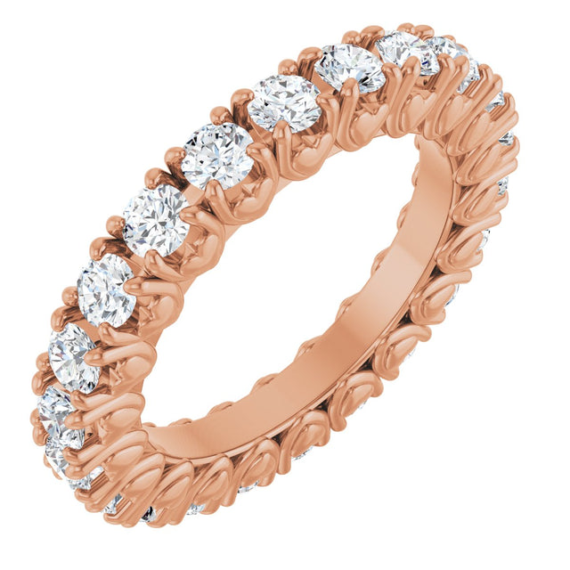 14K Gold Round Natural Diamond Hidden Heart Eternity Band - 2.5mm Stones - Rose Gold
