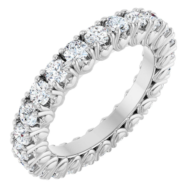14K Gold Round Natural Diamond Hidden Heart Eternity Band - 2.5mm Stones - White Gold