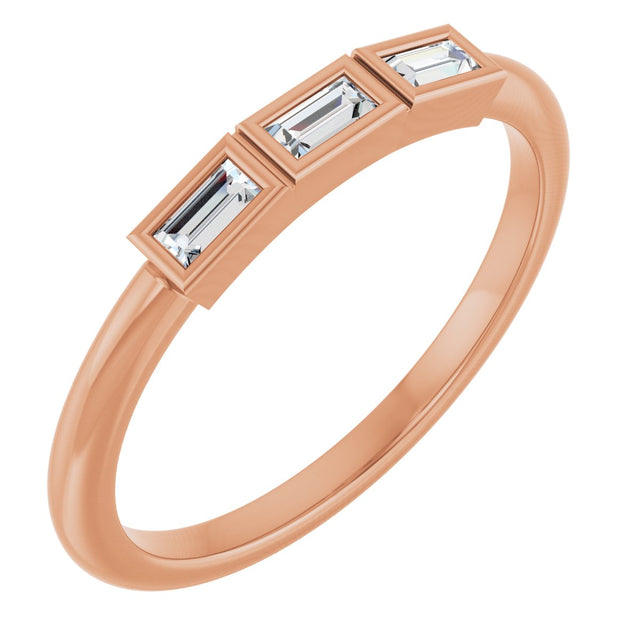 14K Gold Straight Baguette Natural Diamond Bezel-Set Three-Stone Anniversary Band - 1/10-1/6 CTW - Rose Gold