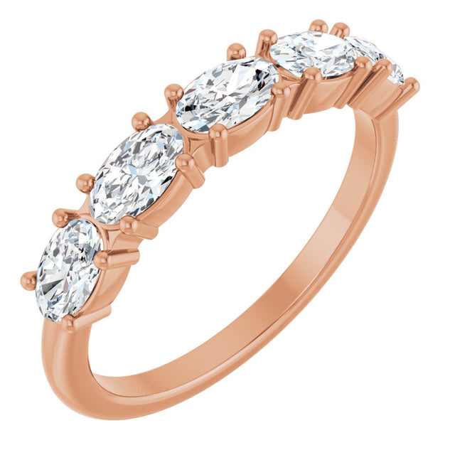 14K Gold Oval Natural Diamond Five-Stone Anniversary Band - 5x3mm Stones - Rose Gold