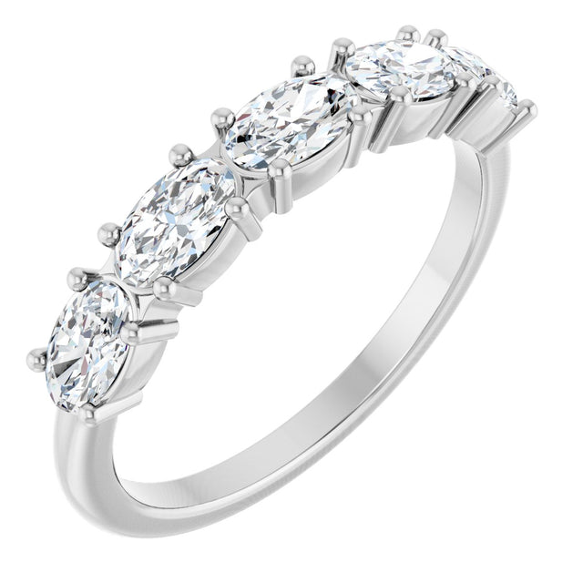 14K Gold Oval Natural Diamond Five-Stone Anniversary Band - 5x3mm Stones - White Gold