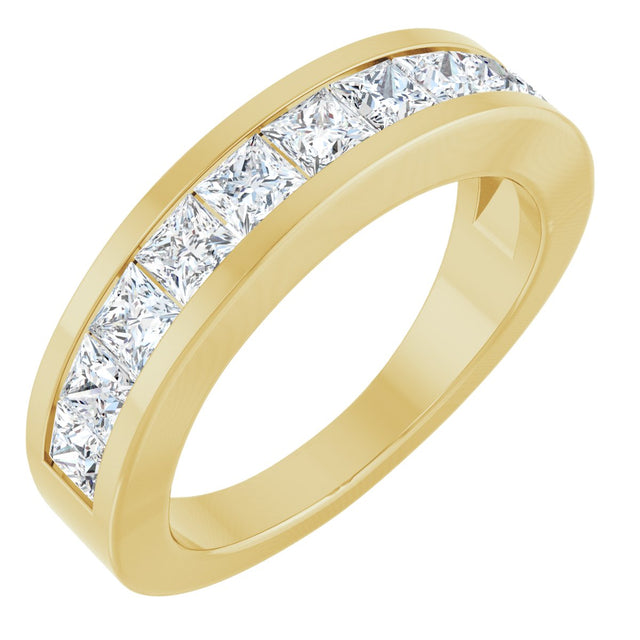 14K Gold Square Natural Diamond Channel-Set Tapered Anniversary Band – 2.5x2.5 mm Stones - Yellow Gold