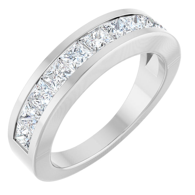 14K Gold Square Natural Diamond Channel-Set Tapered Anniversary Band – 2.5x2.5 mm Stones - White Gold