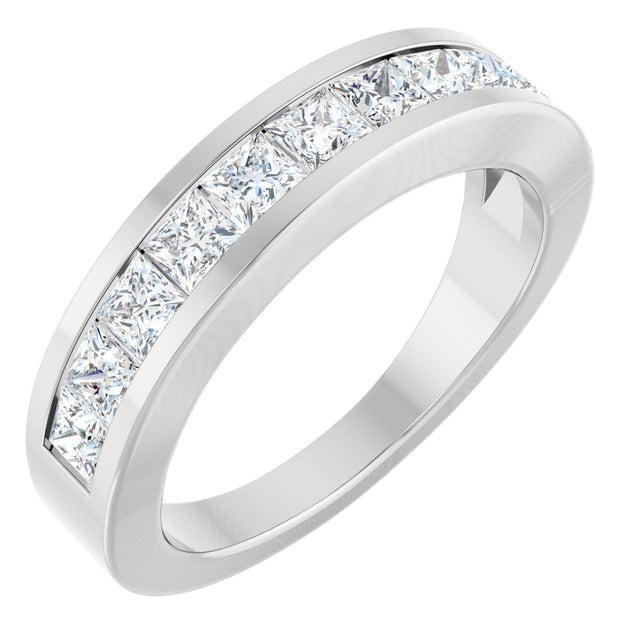14K Gold Square Natural Diamond Channel-Set Tapered Anniversary Band – 2.5x2.5 mm Stones - White Gold
