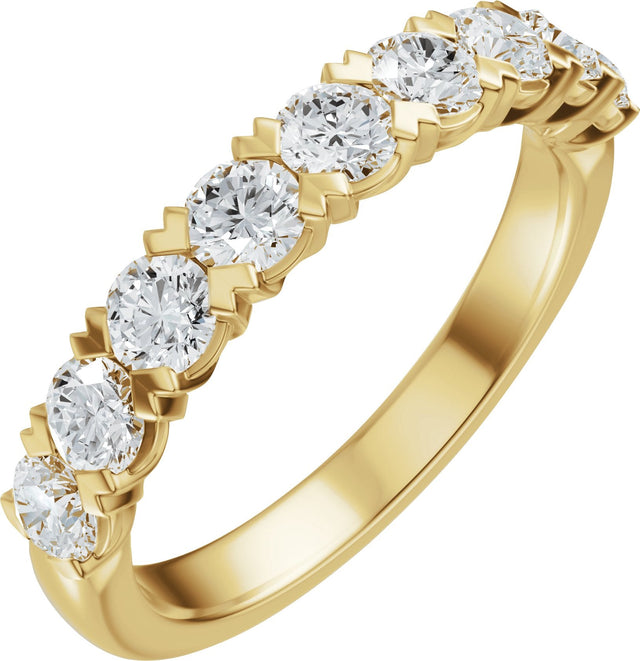14K Gold Round Natural Diamond Low Profile Anniversary Band - 1/2-9/10 CTW - Yellow Gold