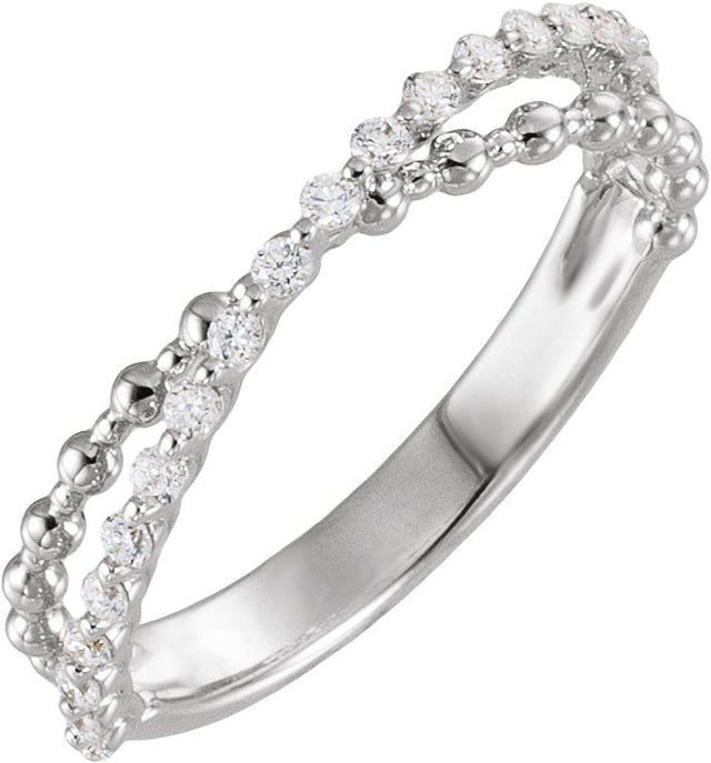 Platinum Round Lab-Grown Diamond Beaded Criss-Cross Anniversary Band - 1/4 CTW