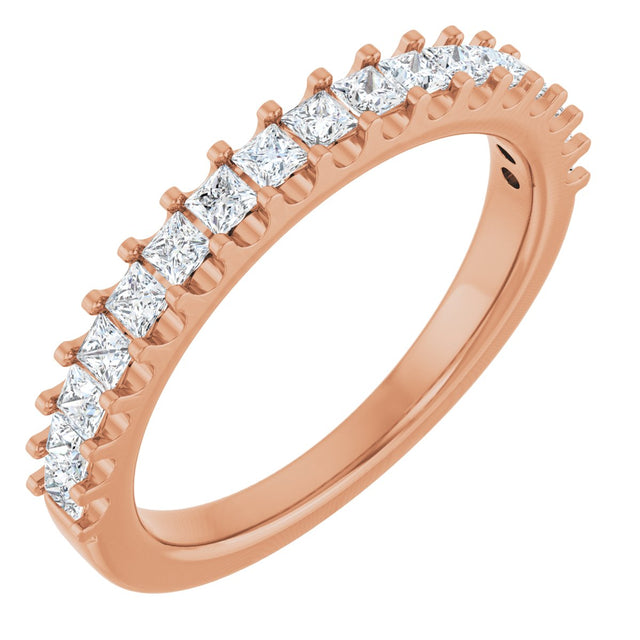 14K Gold Square Natural Diamond Shared-Prong Anniversary Band - 5/8-1 1/8 CTW - Rose Gold