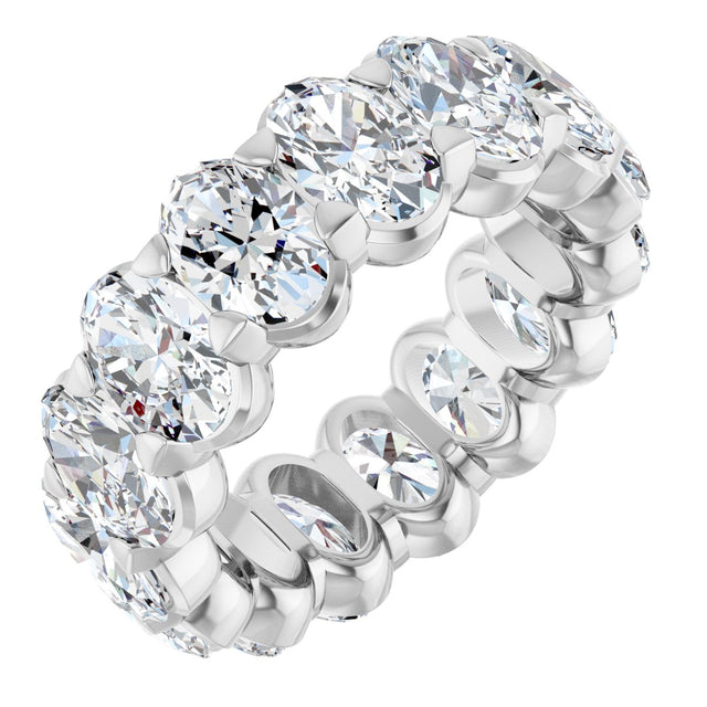 14K Gold Oval Natural Diamond Low Profile Eternity Band - 6x4mm Stones - White Gold