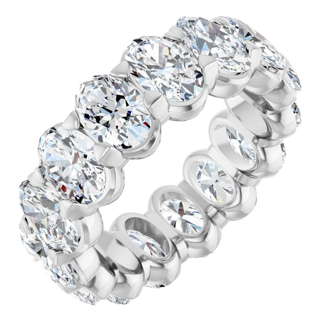 14K Gold Oval Natural Diamond Low Profile Eternity Band - 6x4mm Stones - White Gold