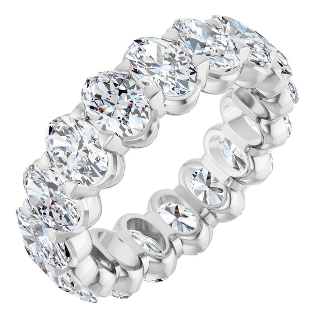 14K Gold Oval Natural Diamond Low Profile Eternity Band - 6x4mm Stones - White Gold