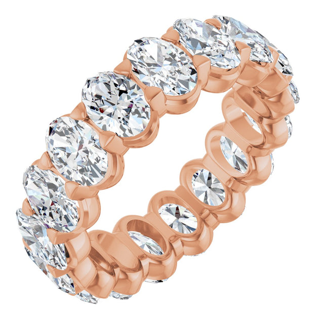 14K Gold Oval Natural Diamond Low Profile Eternity Band - 6x4mm Stones - Rose Gold