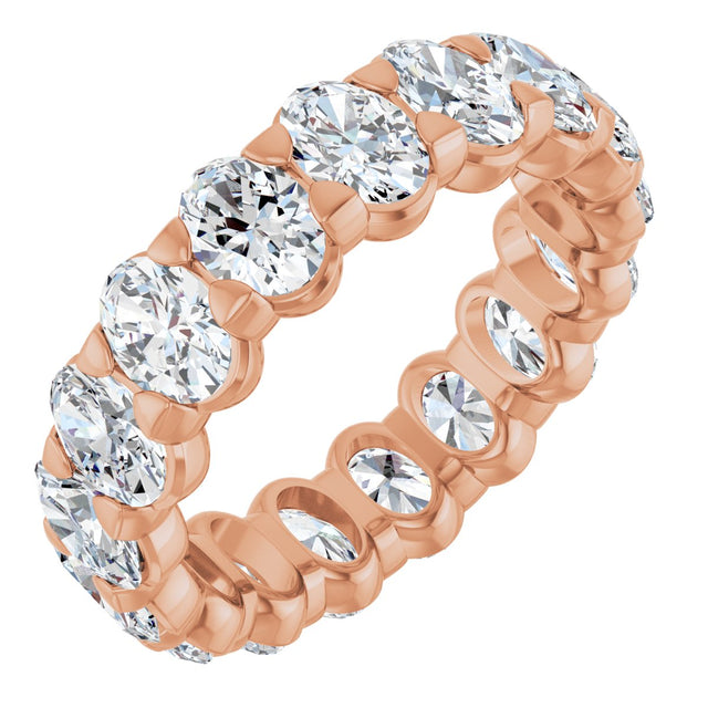 14K Gold Oval Natural Diamond Low Profile Eternity Band - 5x3.5mm Stones - Rose Gold