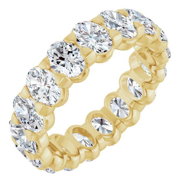 14K Gold Oval Natural Diamond Low Profile Eternity Band - 5x3.5mm Stones - Yellow Gold