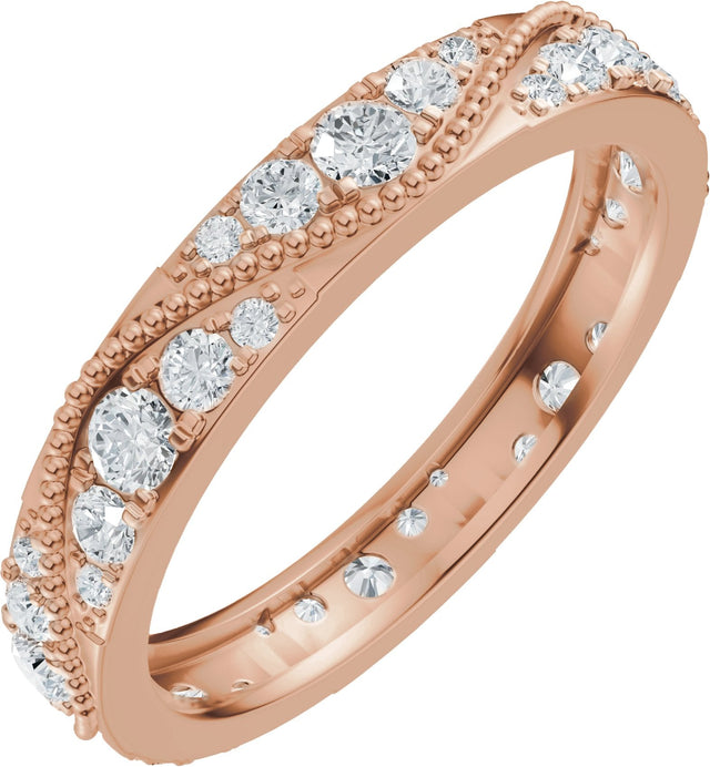 14K Gold Round Natural Diamond Eternity Band – 2.3 mm Stones - Rose Gold