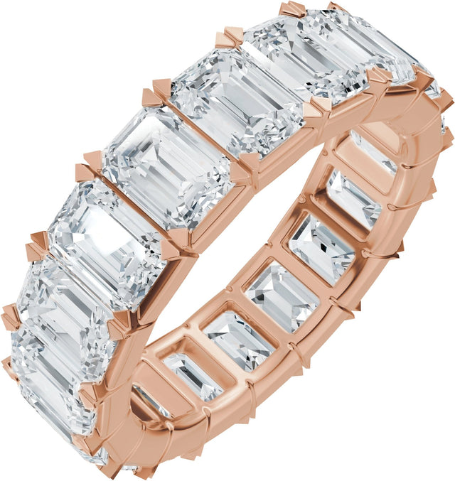 14K Gold Emerald Natural Diamond Eternity Band – 5x3.5 mm Stones - Rose Gold