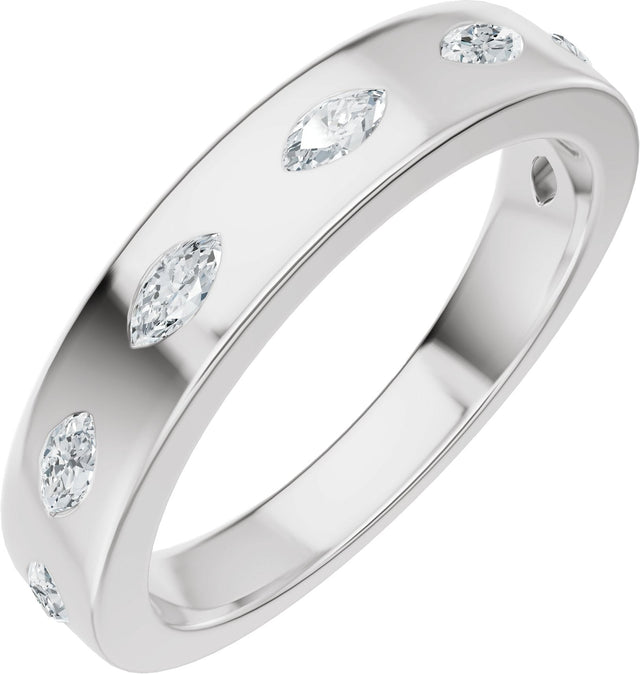 14K Gold Marquise Lab-Grown Diamond Seven-Stone Anniversary Band – 3.5x1.7 mm Stones - White Gold