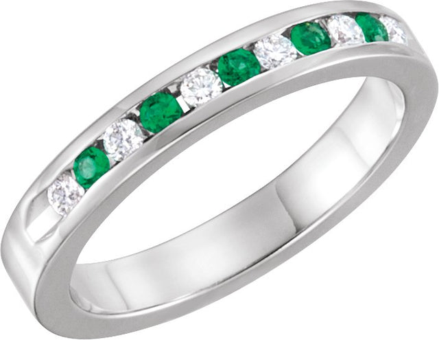 14K Gold Round Natural Emerald Channel-Set Eleven-Stone Anniversary Band – 1/10–1/8 CTW