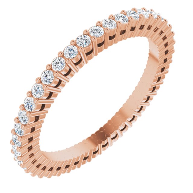 14K Gold Round Natural Diamond Shared-Prong Eternity Band – 1.3 mm Stones (3/8–1/2 CTW) - Rose Gold