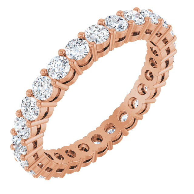 14K Gold Round Lab-Grown Diamond Shared-Prong Eternity Band – 2.5 mm Stones (1 3/8–1 1/2 CTW) - Rose Gold