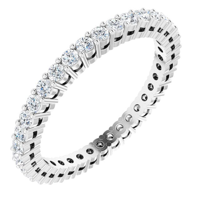 14K Gold Round Natural Diamond Shared-Prong Eternity Band – 1.7 mm Stones (1/2–3/4 CTW) - White Gold