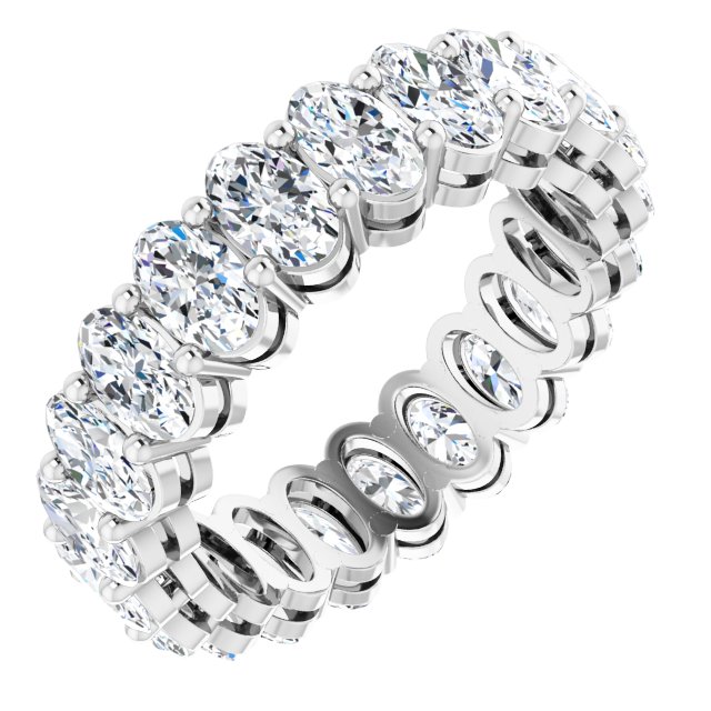 14K Gold Oval Natural Diamond Shared-Prong Eternity Band – 5x3 mm Stones (4 3/4–5 1/2 CTW) - White Gold