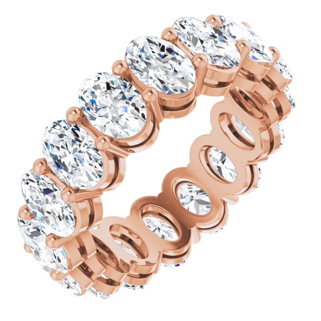 14K Gold Oval Natural Diamond Shared-Prong Eternity Band – 6x4 mm Stones (5 1/5–5 9/10 CTW) - Rose Gold