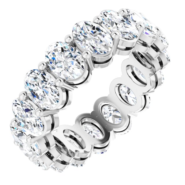 14K Gold Oval Natural Diamond Shared-Prong Eternity Band – 6x4 mm Stones (5 1/5–5 9/10 CTW) - White Gold