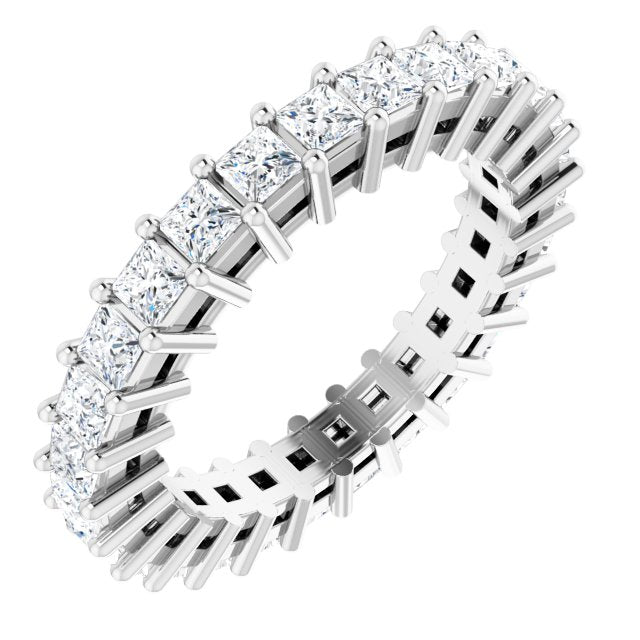14K Gold Square Natural Diamond Shared-Prong Eternity Band – 2x2 mm Stones (1 1/2 CTW) - White Gold