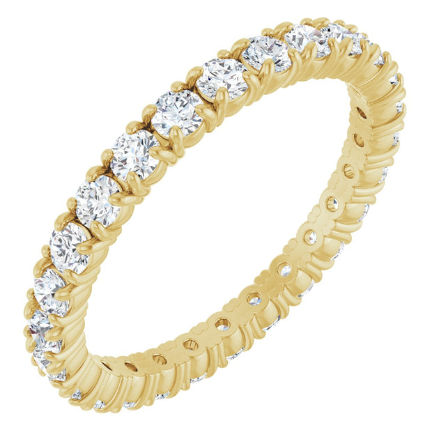 18K Gold Round Natural Diamond Shared Split-Prong Eternity Band – 2 mm Stones - Yellow Gold