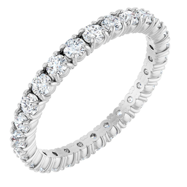 18K Gold Round Natural Diamond Shared Split-Prong Eternity Band – 2 mm Stones - White Gold
