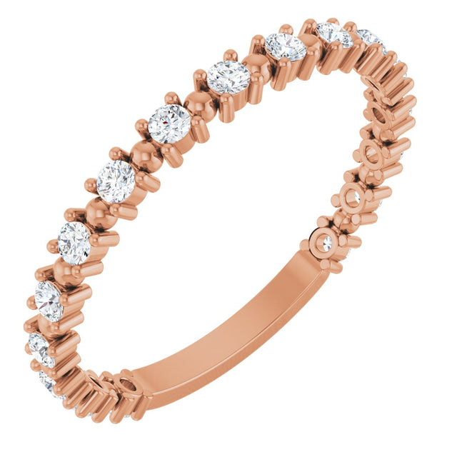 14K Gold Round Natural Diamond Beaded Anniversary Band – 1/6–3/4 CTW - Rose Gold