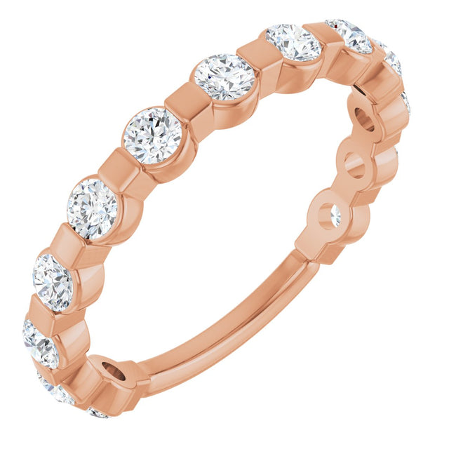 14K Gold Round Natural Diamond Channel-Set Anniversary Band – 1/4–3/4 CTW - Rose Gold