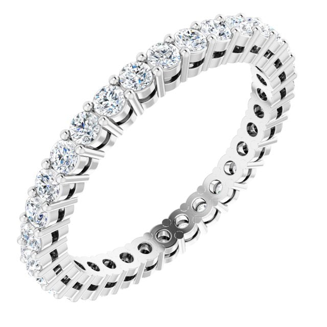 14K Gold Round Natural Diamond Shared-Prong Eternity Band – 2 mm Stones (3/4–1 CTW) - White Gold