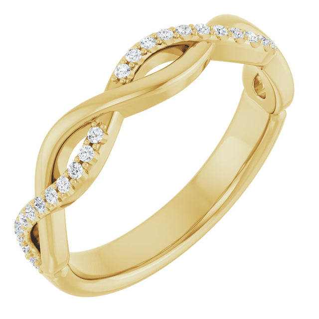 14K Gold Round Natural Diamond Infinity-Inspired Anniversary Band – 1/8 CTW - Yellow Gold