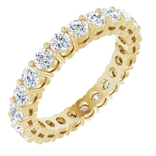 14K Gold Round Natural Diamond Shared-Prong Eternity Band – 2.5 mm Stones (1 3/8–1 1/2 CTW) - Yellow Gold