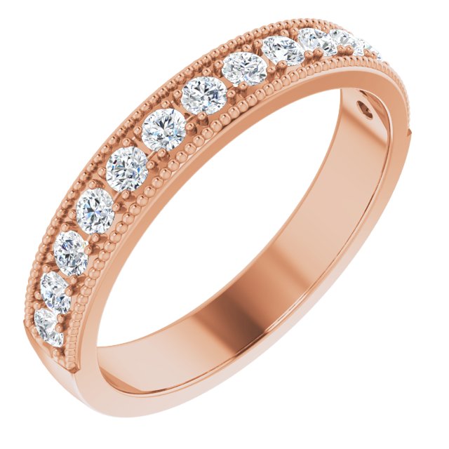 14K Gold Round Natural Diamond Milgrain Edge Anniversary Band – 1/5–3/8 CTW - Rose Gold