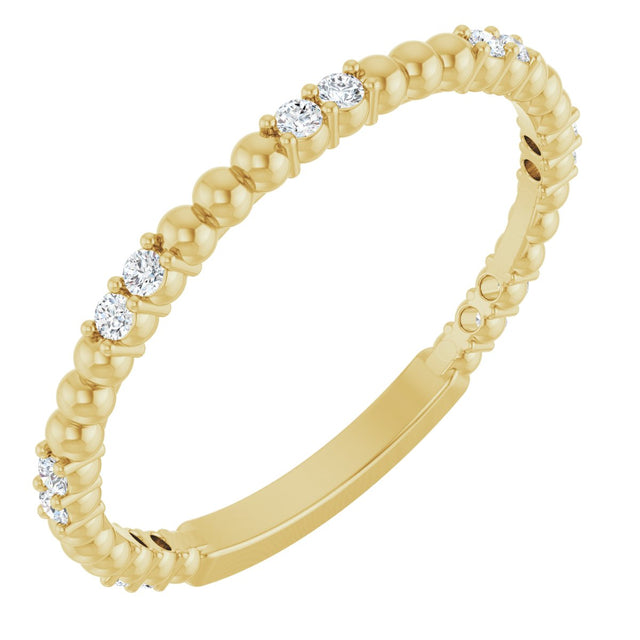 14K Gold Round Natural Diamond Beaded Anniversary Band – 1/8 CTW - Yellow Gold