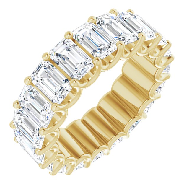 14K Gold Emerald Lab-Grown Diamond Shared U-Prong Eternity Band – 5x3 mm Stones - Yellow Gold