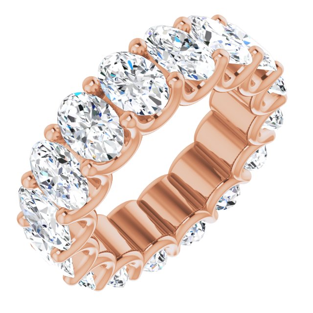 14K Gold Oval Natural Diamond Shared U-Prong Eternity Band – 6x4 mm Stones - Rose Gold