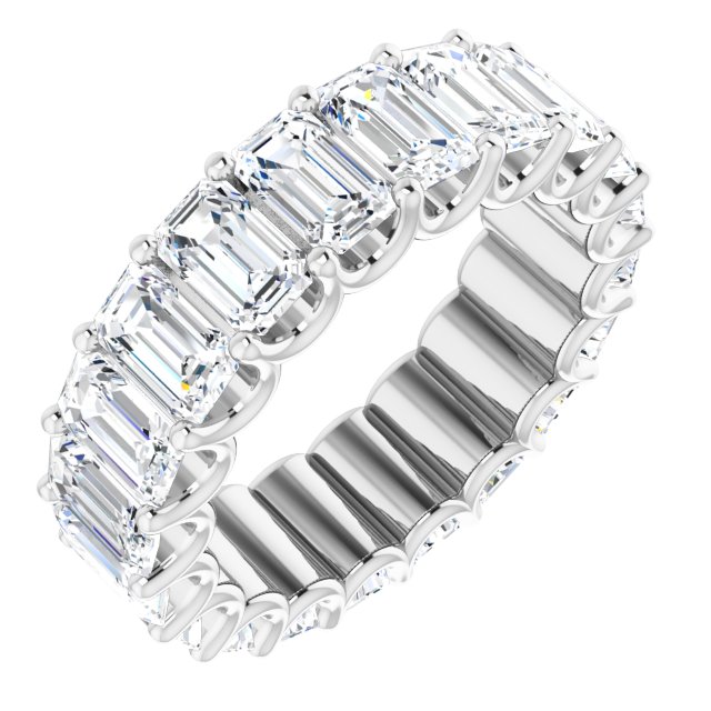 Platinum Emerald Natural Diamond Shared U-Prong Eternity Band – 5x3 mm Stones
