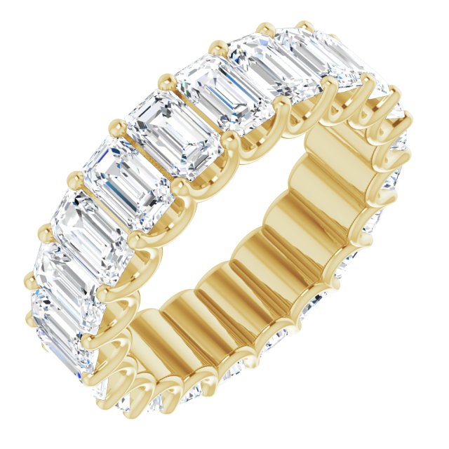 14K Gold Emerald Lab-Grown Diamond Shared U-Prong Eternity Band – 5x3 mm Stones - Yellow Gold