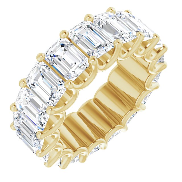 14K Gold Emerald Lab-Grown Diamond Shared U-Prong Eternity Band – 6x4 mm Stones - Yellow Gold