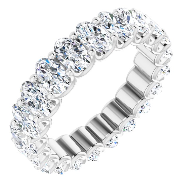 14K Gold Oval Natural Diamond Shared U-Prong Eternity Band – 5x3 mm Stones - White Gold