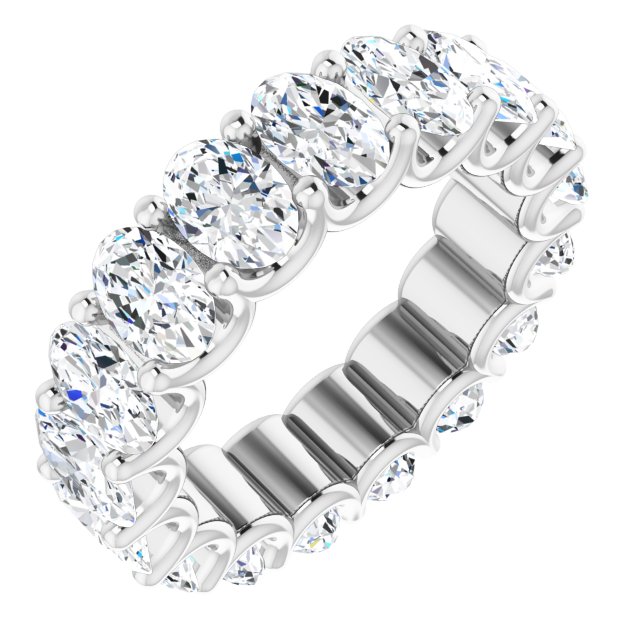 14K Gold Oval Natural Diamond Shared U-Prong Eternity Band – 6x4 mm Stones - White Gold
