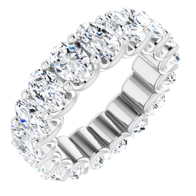14K Gold Oval Natural Diamond Shared U-Prong Eternity Band – 6x4 mm Stones - White Gold